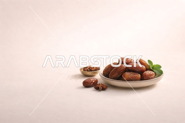 Dried Dates and Star Anise on Minimalist Background