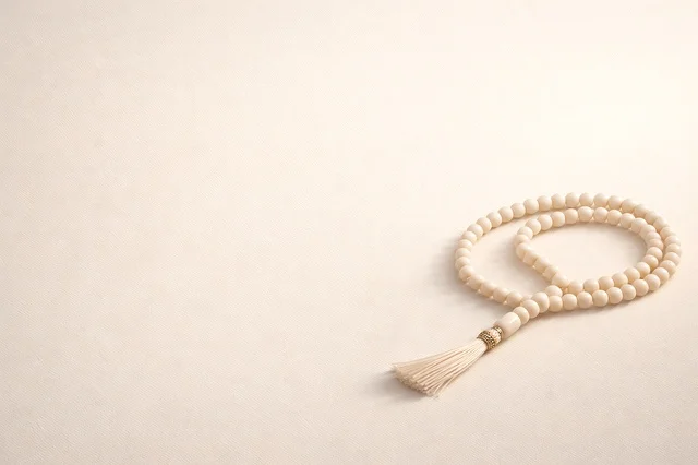 سبحة صلاة إسلامية تقليدية على خلفية بيج بسيطة