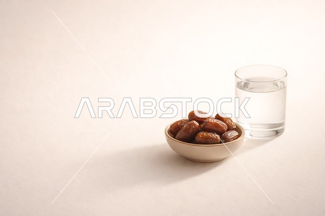 وعاء تمر وكوب ماء لإفطار رمضان