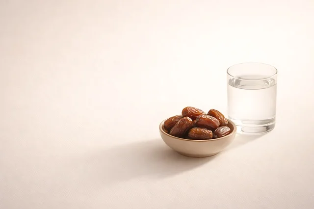 وعاء تمر وكوب ماء لإفطار رمضان