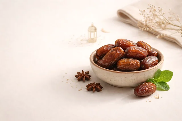 Dates in Ceramic Bowl for Ramadan Decoration