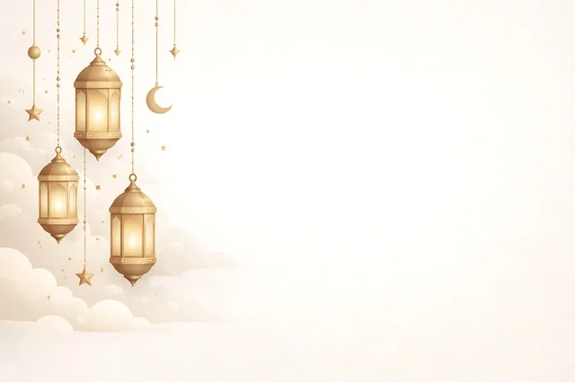 خلفية رمضان مع فوانيس ذهبية وهلال مضيء