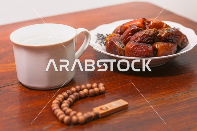 Ramadan Dates with Water and Prayer Beads