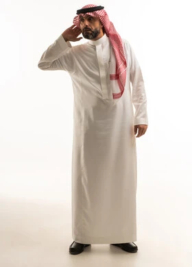 Saudi Man in Traditional Thobe Listening Gesture