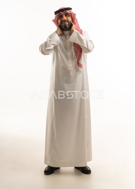 Saudi Man in Traditional Thobe on White Background