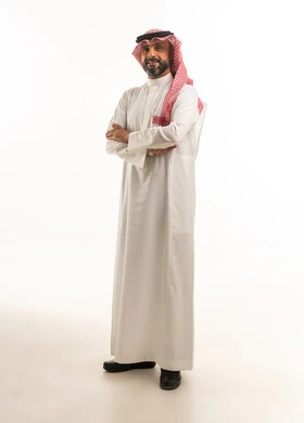 Saudi Man in Traditional Thobe on White Background