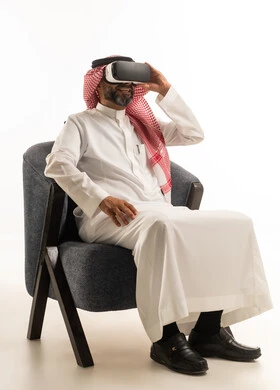 Saudi Man Using VR Headset in Studio