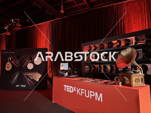TEDx KFUPM Exhibition Booth with Gramophone and Vinyl