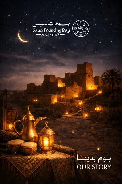 Saudi Founding Day Traditional Fortress and Coffee Pot