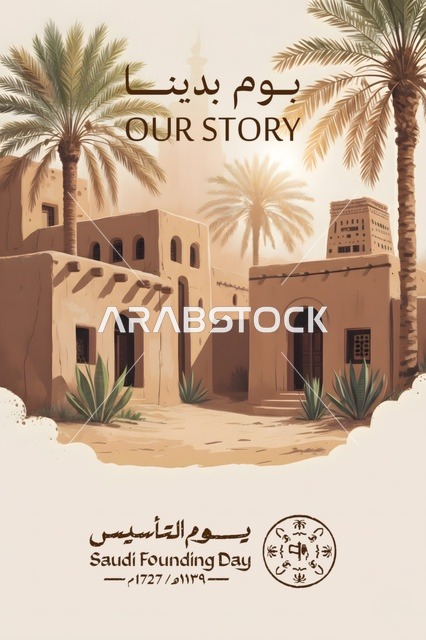Saudi Founding Day Traditional Architecture Illustration