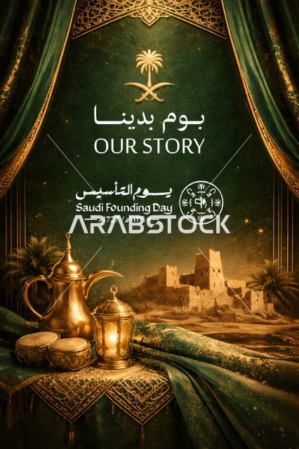 تصميم ملصق يوم التأسيس السعودي التراثي التقليدي