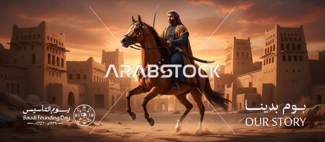 Saudi Founding Day Man on Horse in Heritage Village
