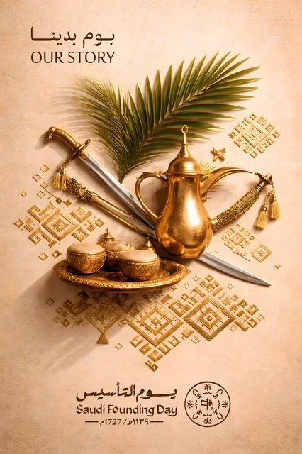Saudi Founding Day Traditional Dallah and Sword Poster