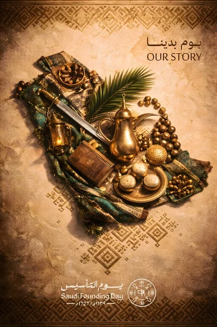 Saudi Founding Day Heritage Symbols and Dallah