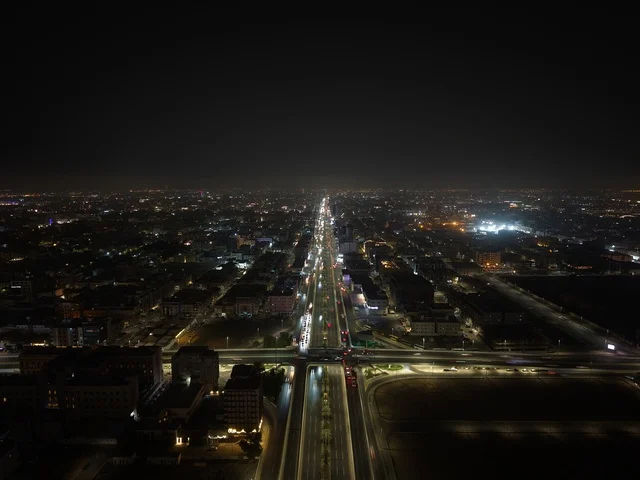 Aerial View of Jeddah Madinah Road at Night