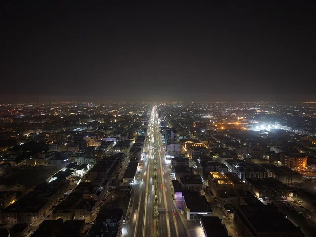 Jeddah Madinah Road Aerial Night View with Traffic