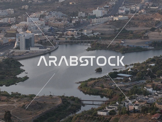 Aerial View of Abha Dam Lake in Asir Saudi Arabia