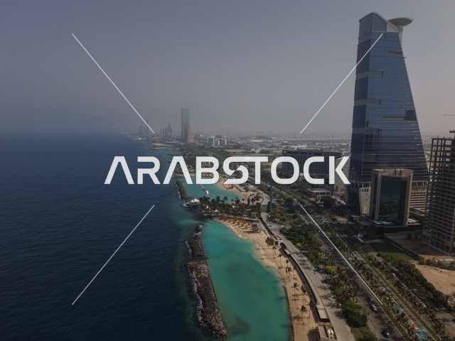 Savola Tower and Jeddah Corniche Red Sea Aerial View