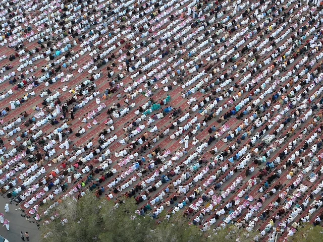 Aerial View of Eid Al-Fitr Prayer Jeddah Saudi Arabia Aerial View of Eid Al-Fitr Prayer Jeddah Saudi Arabia