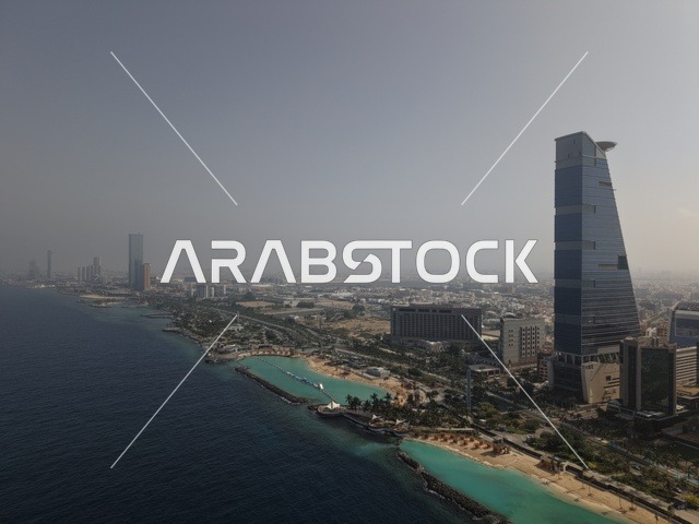 برج صافولا وواجهة كورنيش جدة البحرية تصوير جوي