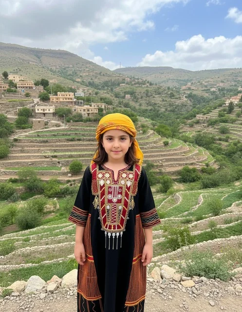 Saudi Girl in Traditional Dress at Al Baha Mountains