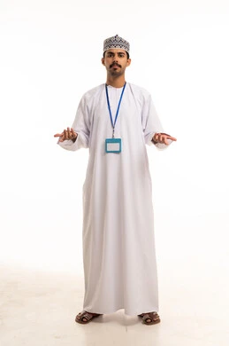 Omani Man in Traditional Dress with ID Badge