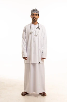 Omani Male Doctor in Traditional Dress and Lab Coat