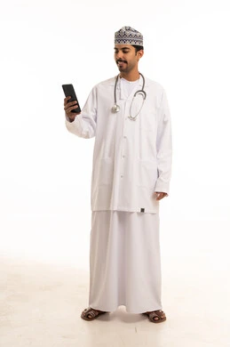 Omani Doctor in White Coat with Smartphone