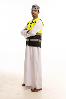 Omani Man in Safety Vest on White Background