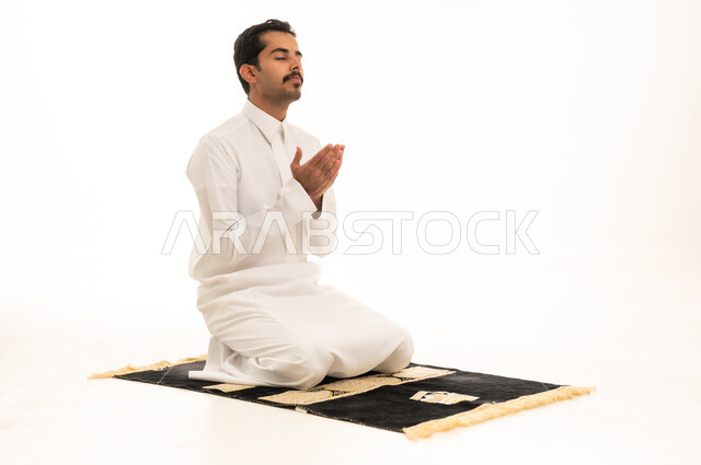 Saudi Man Praying Dua on White Background