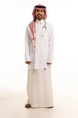 Saudi Male Doctor in Traditional Dress with Stethoscope