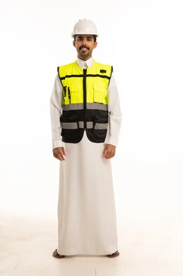 Saudi Engineer in Safety Vest and Thobe on White