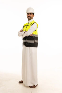 Saudi Male Engineer in Safety Vest on White Background