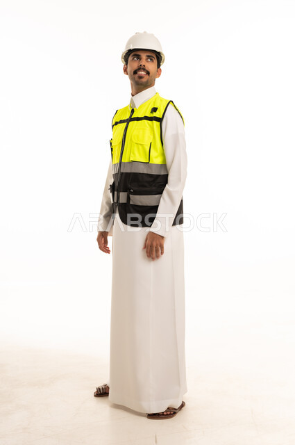 Saudi Engineer in Safety Vest on White Background
