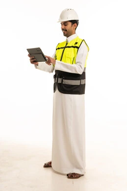 Saudi Engineer with Tablet on White Background