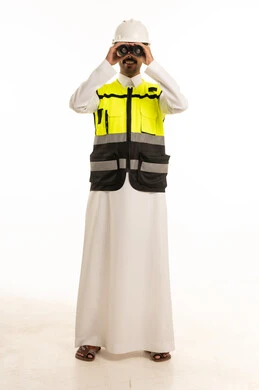 Saudi Engineer with Binoculars in Safety Gear