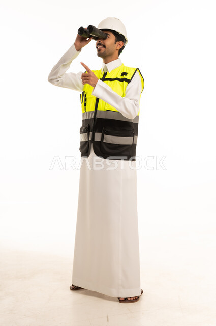 Saudi Engineer with Binoculars and Safety Vest