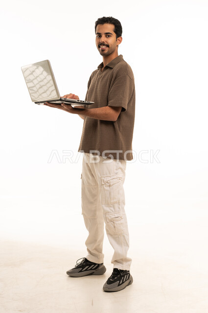 Arab Man with Laptop on White Background