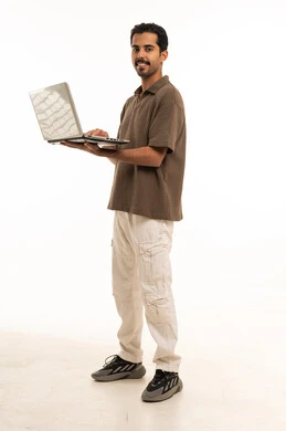 Arab Man with Laptop on White Background