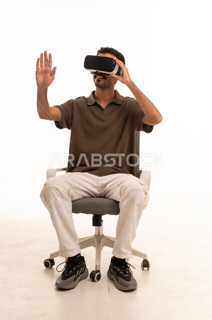 Saudi Man Wearing VR Headset on White Background