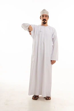 Omani Man Giving Thumbs Down Gesture on White Background