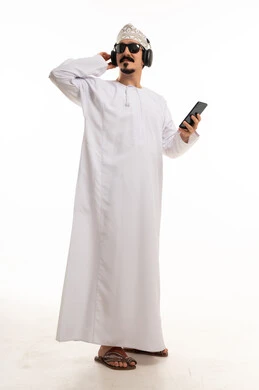 Omani Man with Smartphone and Headphones in Studio
