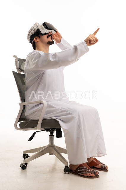 Omani Man Wearing VR Headset on White Background