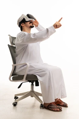 Omani Man Wearing VR Headset on White Background