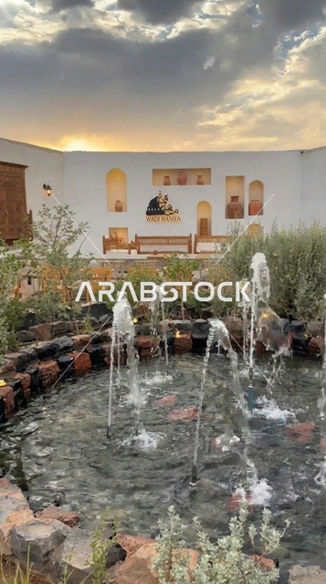 Wadi Hanifa Riyadh Stone Fountain at Sunset