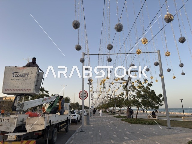 Ramadan Decorations Setup at Dammam Corniche Walkway