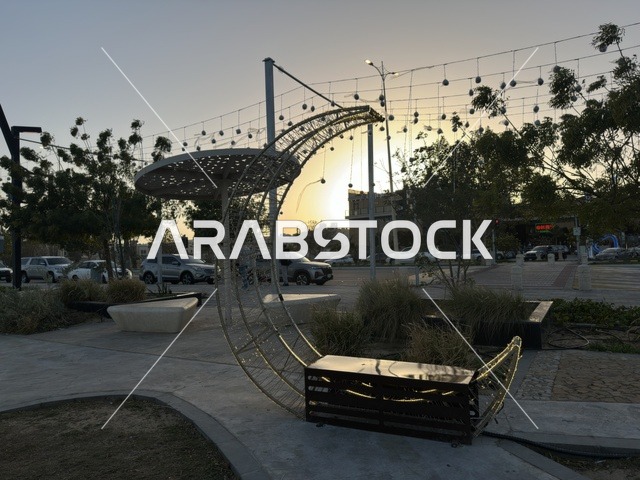 Ramadan Crescent Moon Sculpture Dammam Corniche Sunset