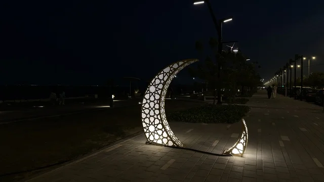 Ramadan Crescent Moon Sculpture Dammam Corniche Night