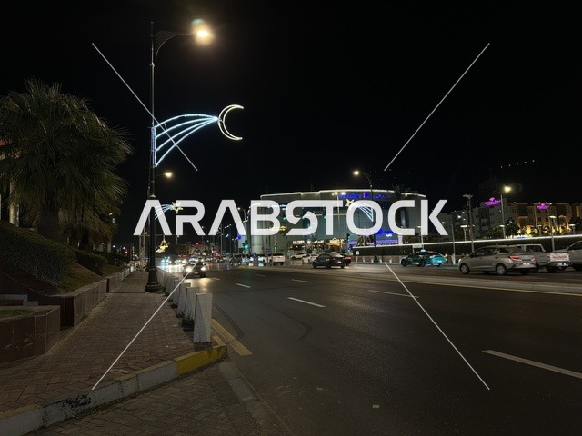 First Street Dammam Night View with Ramadan Decorations