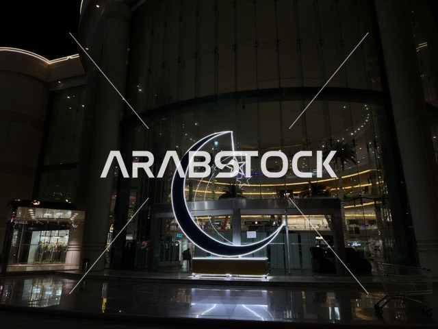 مجسم هلال رمضان في الشارع الأول بالدمام ليلاً